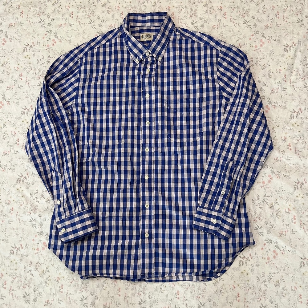 Vintage Gitman Bros Plaid Button Down Made in USA 2000s Blue Navy 100% Cotton